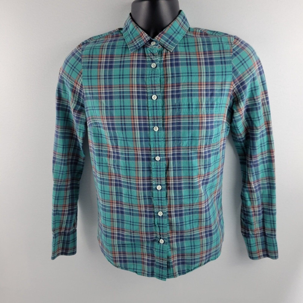 J.Crew‎ Boy plaid long sleeve button down shirt blouse blue Size 2 womens 414